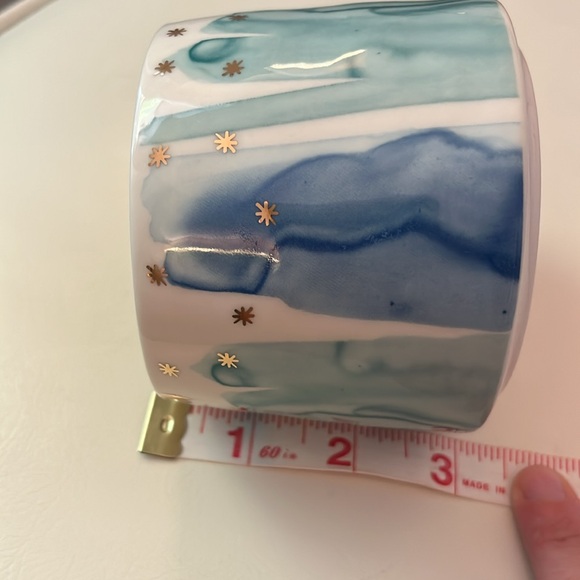 Anthropologie Blue Teal Drip Watercolor Night Sky Gold Ring Handle Mug - Picture 10 of 10
